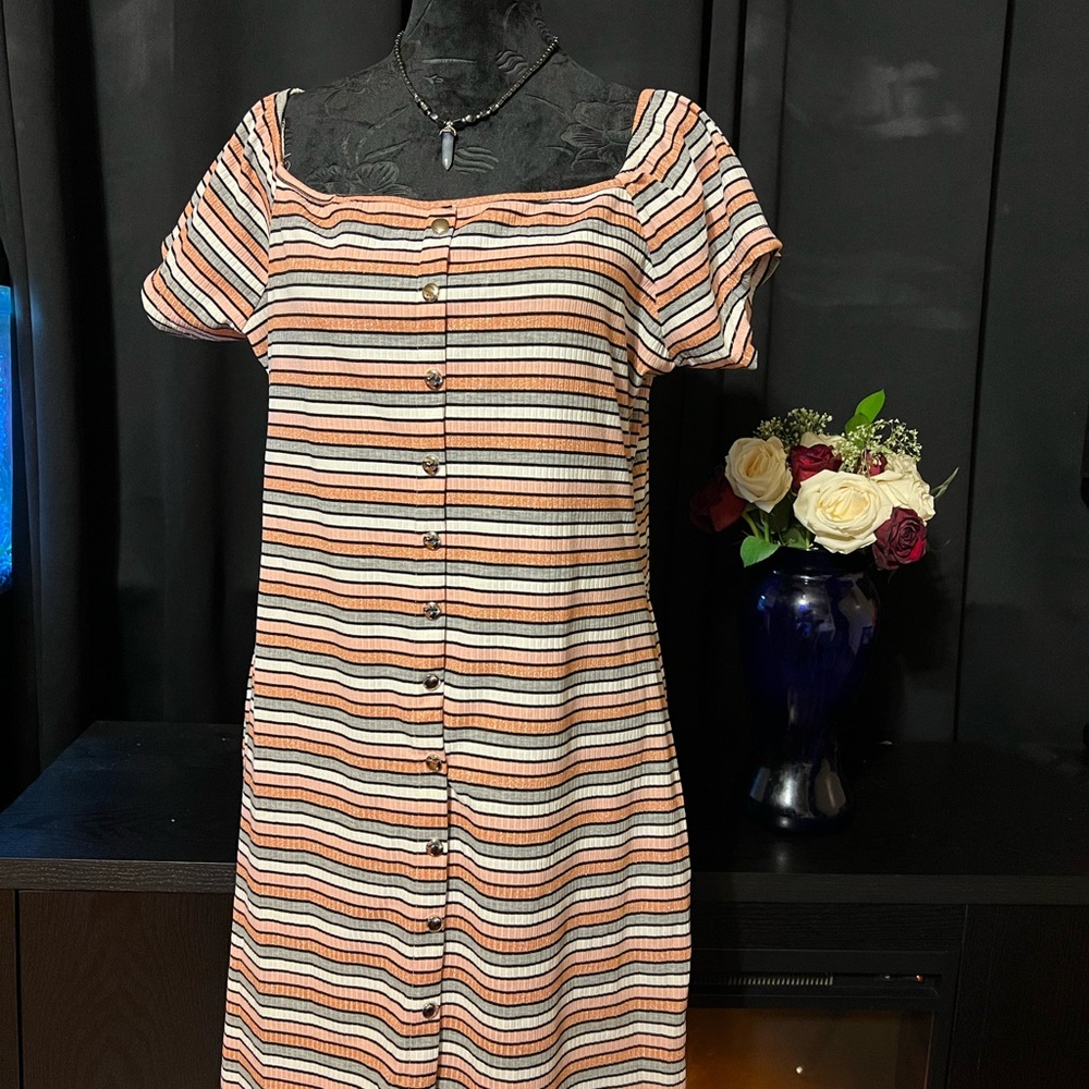 Multi color stripe button down dress